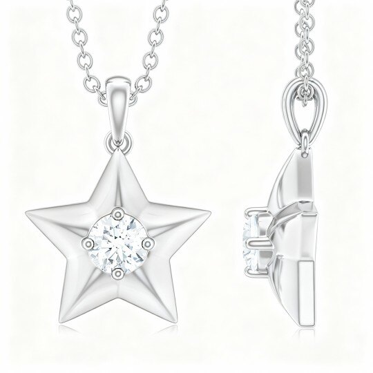 10Kホワイトゴールド ラボラトリーダイヤモンド スターペンダントネックレス