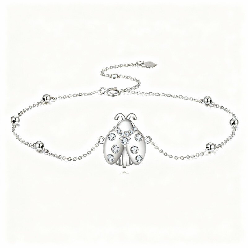 Bracciale con ciondolo a forma di coccinella in oro bianco 10 carati con zirconi cubici-17