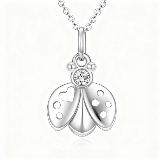 10K White Gold Cubic Zirconia Ladybug Pendant Necklace