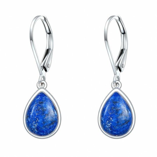 10K White Gold Lapis Lazuli Drop Shape Drop Earrings