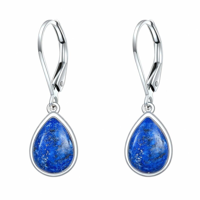 10K White Gold Lapis Lazuli Drop Shape Drop Earrings-11