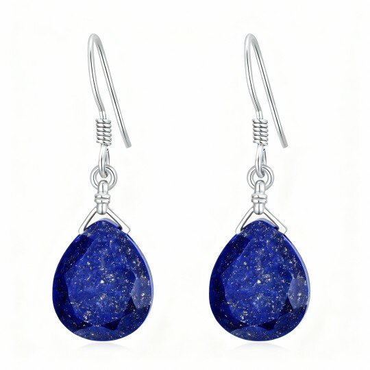 10K White Gold Lapis Lazuli Drop Shape Drop Earrings