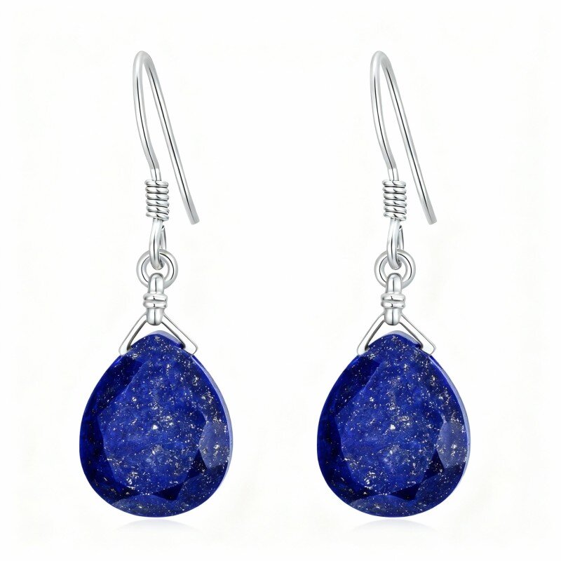 10K White Gold Lapis Lazuli Drop Shape Drop Earrings-1