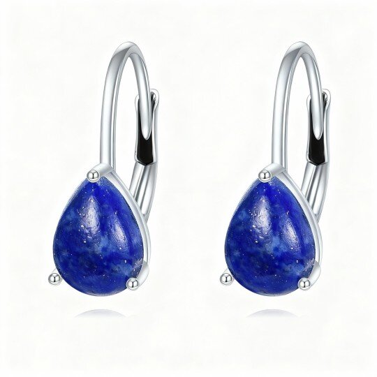 10K White Gold Lapis Lazuli Drop Shape Lever-back Earrings