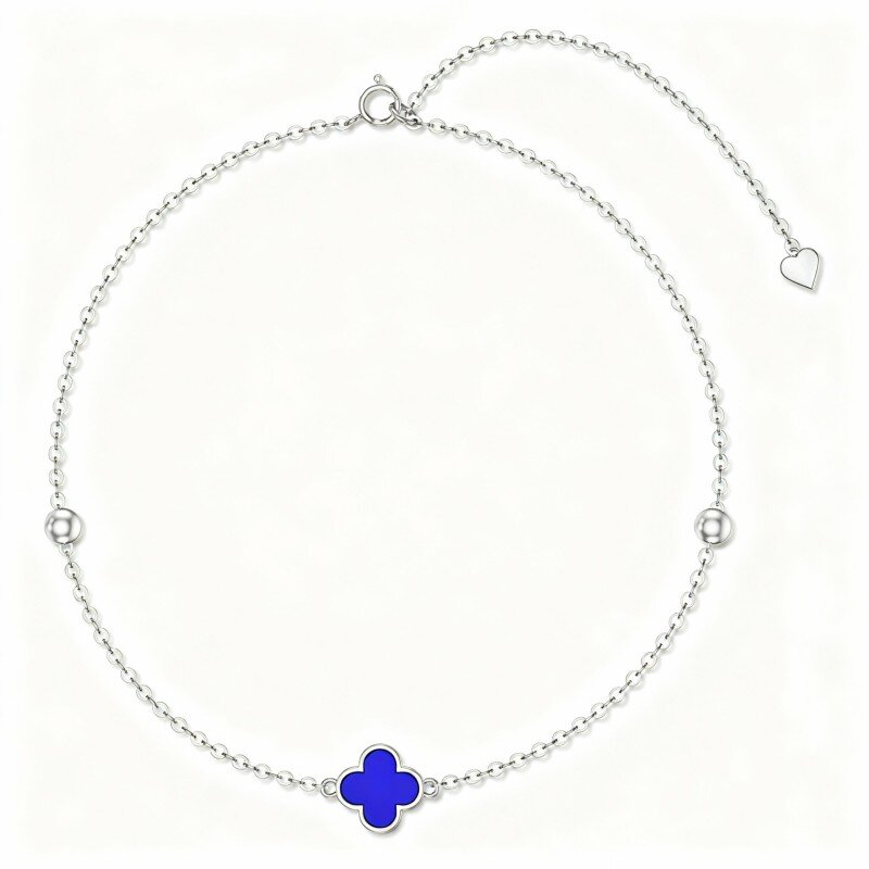 10K White Gold Lapis Lazuli Four Leaf Clover Charm Bracelet-8