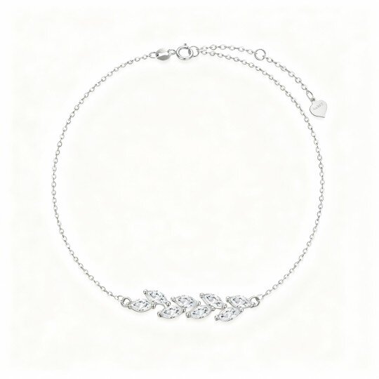 9K White Gold Cubic Zirconia Leaves Charm Bracelet