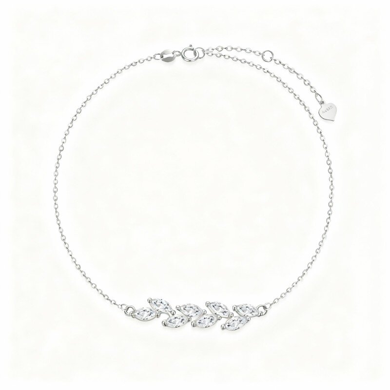 Pulsera con dije de hojas de circonita cúbica en oro blanco de 9 quilates-19