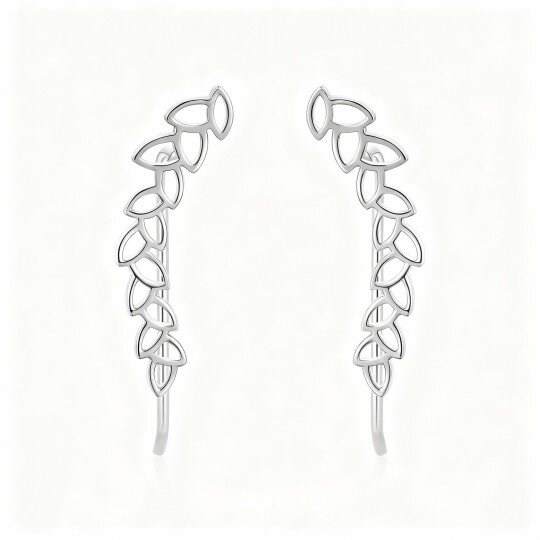 Brincos trepador com folhas em ouro branco 10K