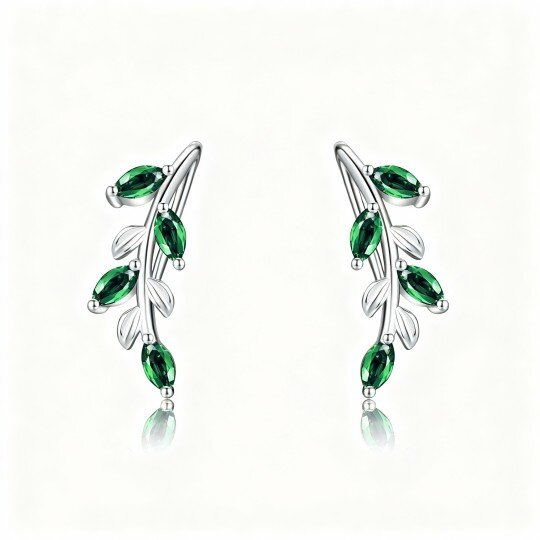 10K White Gold Cubic Zirconia Leaves Climber Earrings