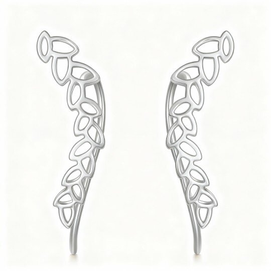 10K White Gold Leaves Climber Earrings