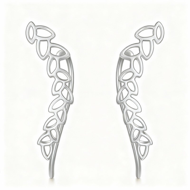 10K White Gold Leaves Climber Earrings-1