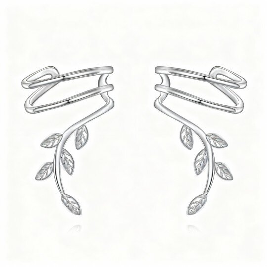 أقراط من الذهب الأبيض عيار 10 قيراط على شكل أوراق شجر