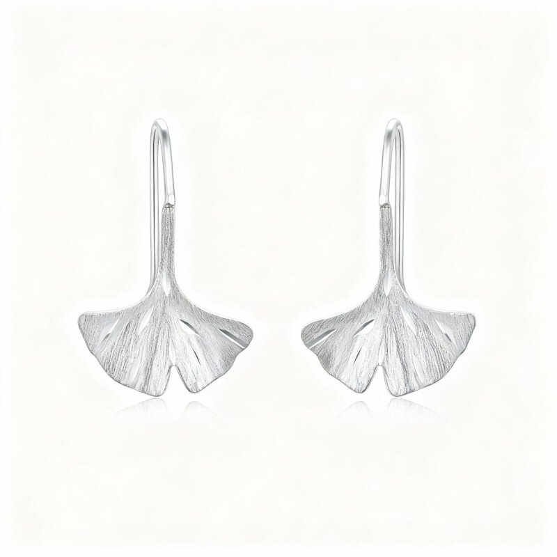 10K White Gold Leaves Drop Earrings-2