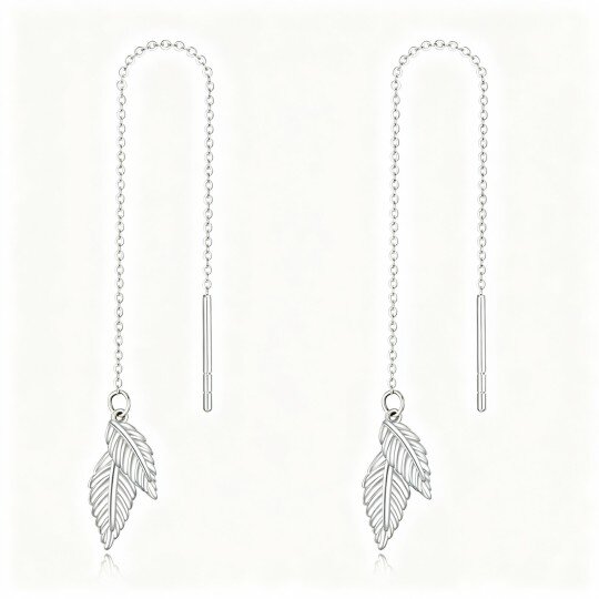 10K White Gold Leaves Drop Earrings