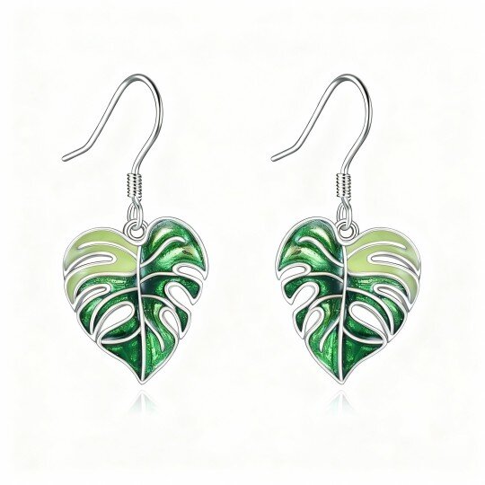 9K White Gold Leaves Drop Earrings