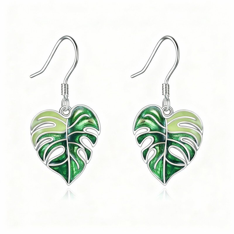 9K White Gold Leaves Drop Earrings-6