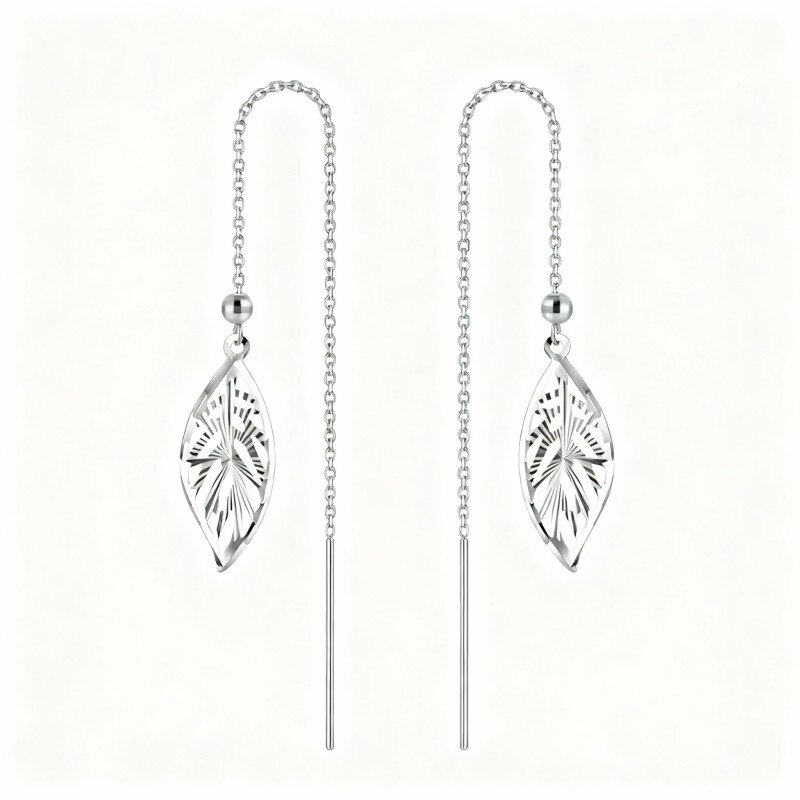 10K White Gold Leaves Drop Earrings-1