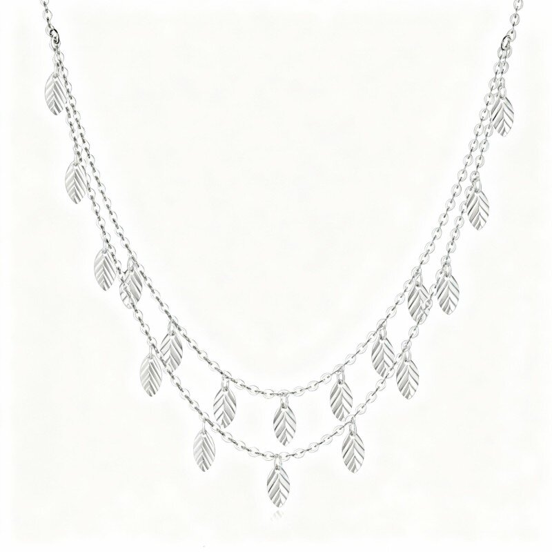 Collier à plusieurs rangs de feuilles en or blanc 10 carats-12