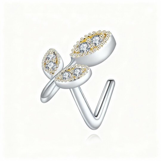 10K White Gold Cubic Zirconia Leaves Nose Ring
