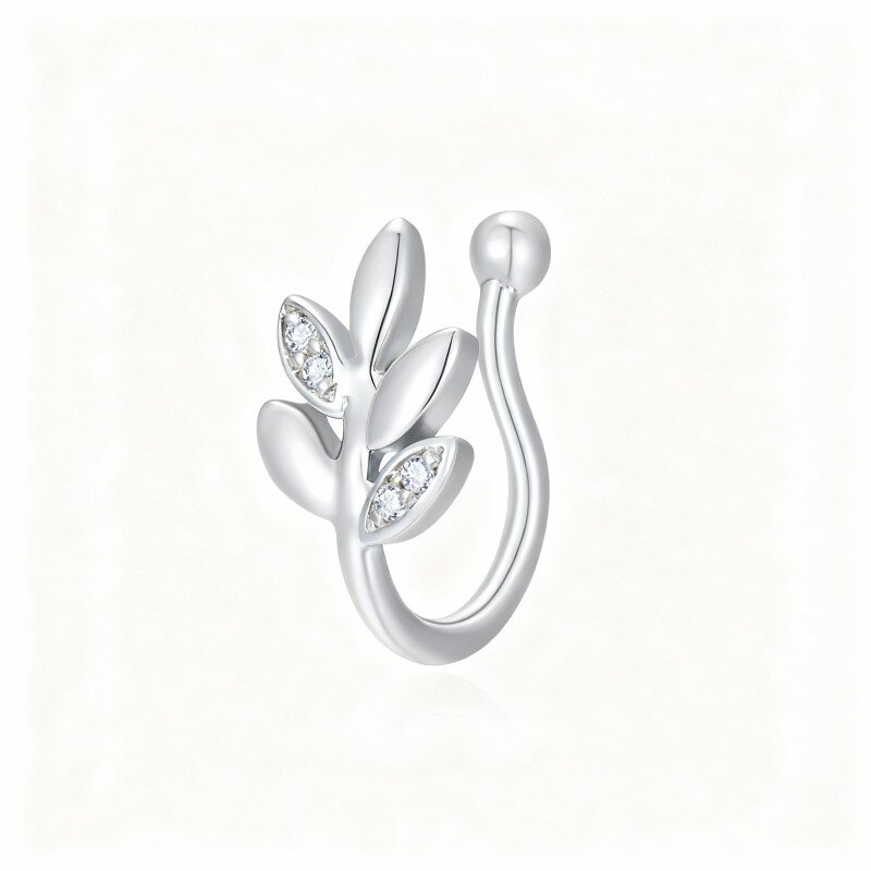 10K White Gold Cubic Zirconia Leaves Nose Ring-8