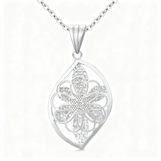 Halskette mit Blätteranhänger aus 10-karätigem Weißgold