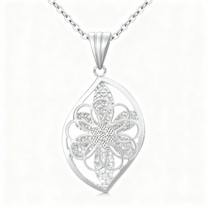 Collier pendentif feuilles en or blanc 10 carats-18