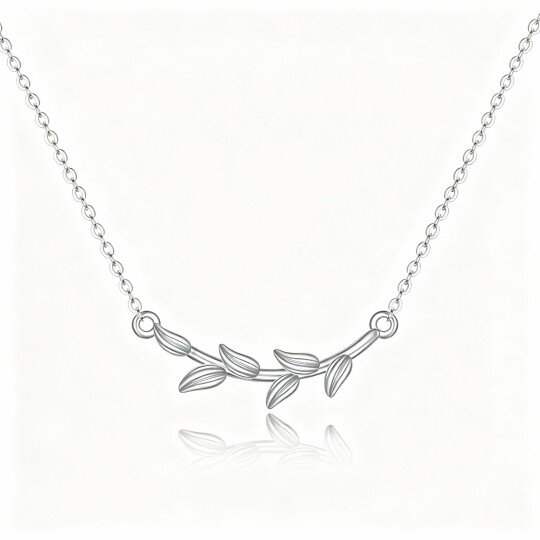 Halskette mit Blätteranhänger aus 10-karätigem Weißgold
