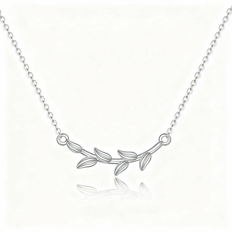 Halskette mit Blätteranhänger aus 10-karätigem Weißgold-8