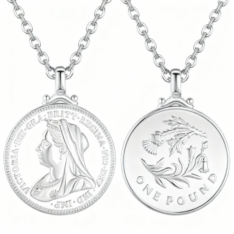 Halskette mit Blätteranhänger aus 10-karätigem Weißgold-6