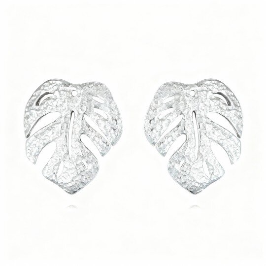 Boucles d'oreilles puces en or blanc 10 carats en forme de feuilles