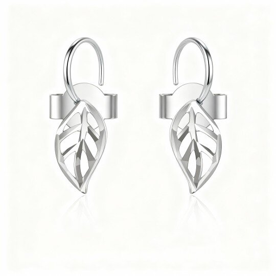 Boucles d'oreilles puces en or blanc 10 carats en forme de feuilles
