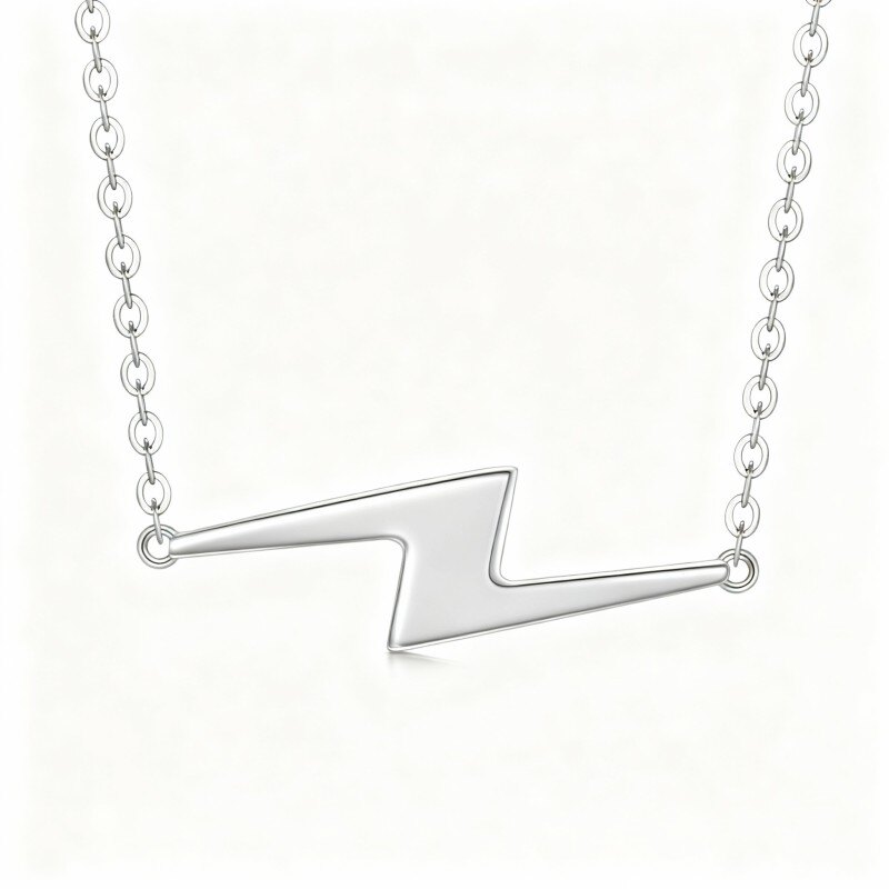 Collar con colgante de rayo chapado en platino y oro blanco-1