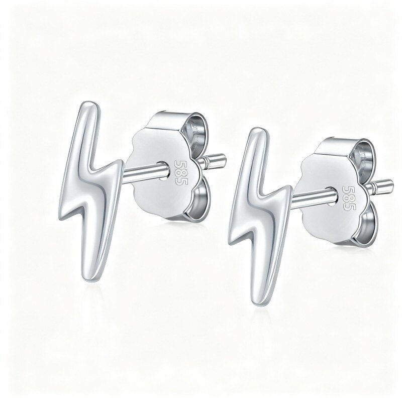 Pendientes de oro blanco de 10 quilates con forma de rayo-1