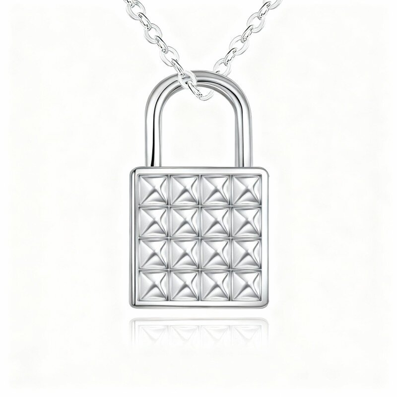 Collana con ciondolo a forma di lucchetto in oro bianco 10K-5
