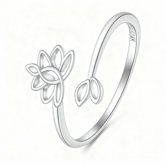 Anel aberto Lotus em ouro branco 10K