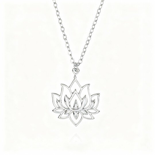 10K White Gold Lotus Pendant Necklace