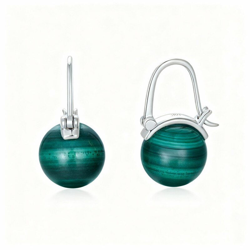 Orecchini pendenti in oro bianco 10K con perline di malachite-19