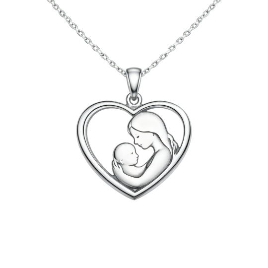 قلادة من الذهب الأبيض عيار 10 قيراط بتصميم ماما وقلب