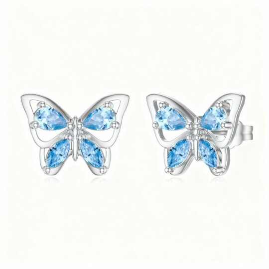 Brincos borboleta em ouro branco 10K com zircónias cúbicas em corte marquise.