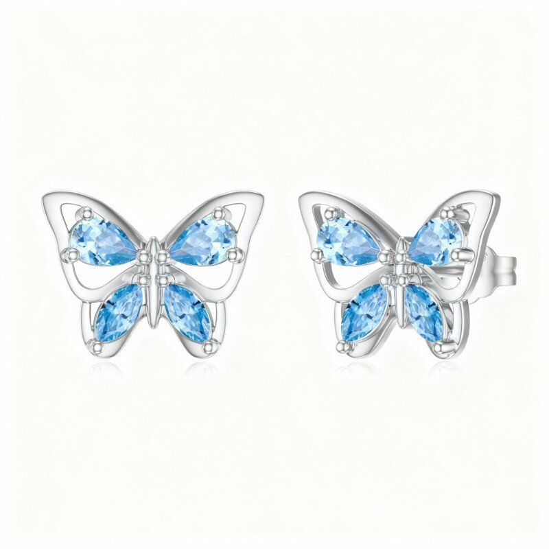 10K White Gold Marquise Cut Cubic Zirconia Butterfly Stud Earrings-7