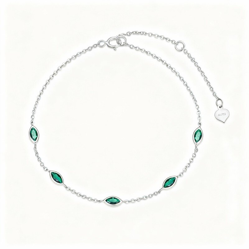 Pulsera de pareja con dije de circonita cúbica talla marquesa en oro blanco de 10 quilates-18