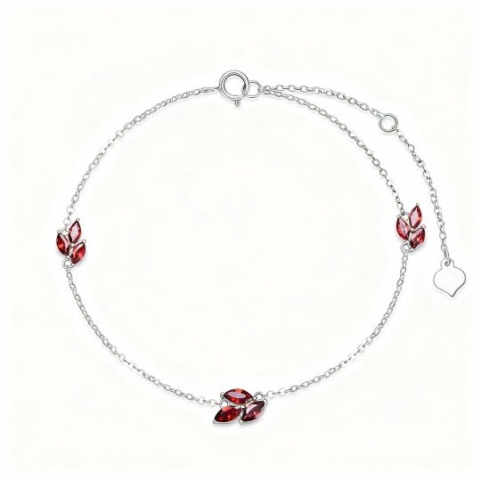 9K White Gold Marquise Cut Cubic Zirconia Maple Leaf Charm Bracelet