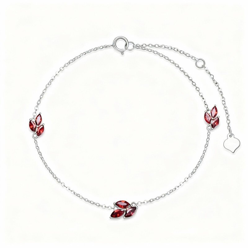 Pulsera con dije de hoja de arce de circonita cúbica talla marquesa en oro blanco de 9 quilates-17