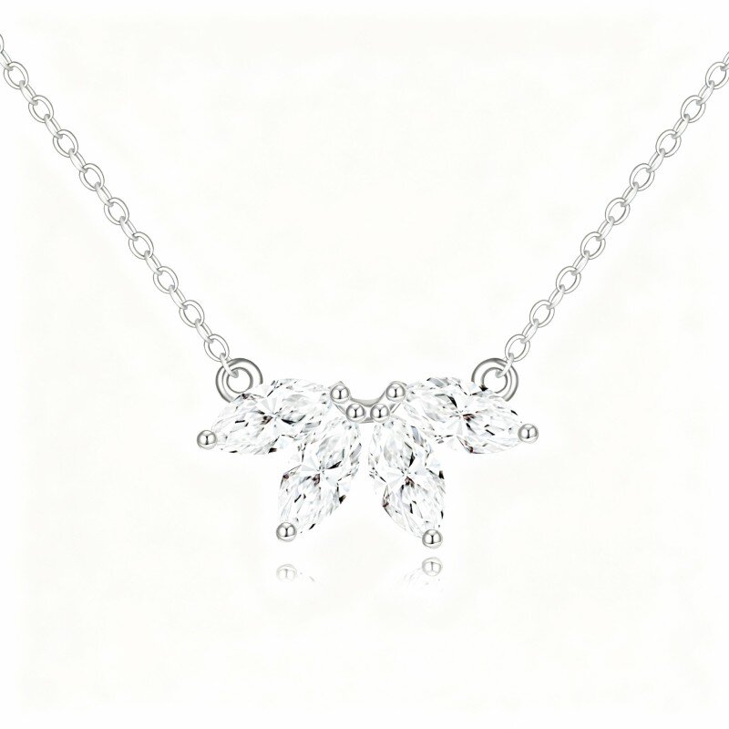 10K White Gold Marquise Cut Cubic Zirconia Marquis Flower Pendant Necklace-13