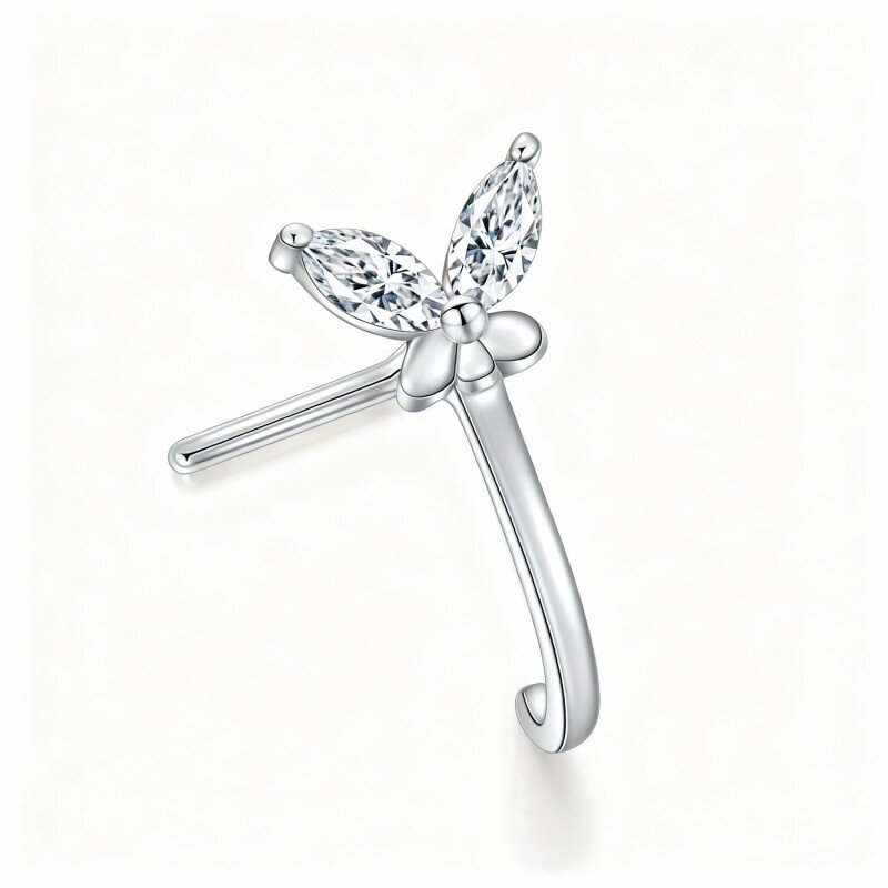 Piercing de nariz em forma de borboleta com moissanita lapidada em marquise em ouro branco de 10 quilates-8