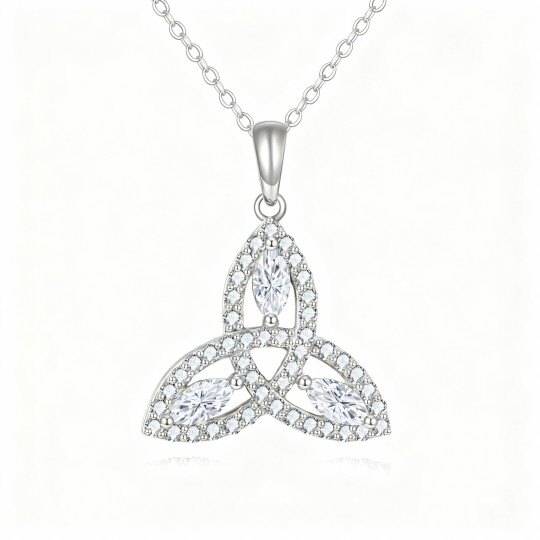 10Kホワイトゴールド マーキスカット モアッサナイト ケルトノット ペンダントネックレス