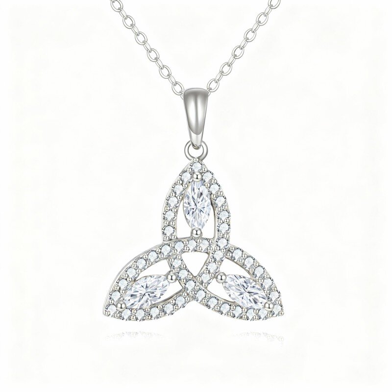 Collana con ciondolo a nodo celtico in moissanite taglio marquise in oro bianco 10 carati-7
