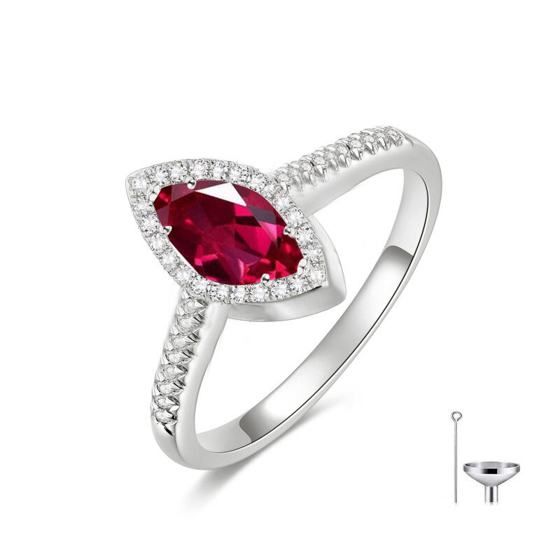 خاتم جرة الرماد من البلاتين المطلي بالذهب الأبيض، مرصع بقطع ماركيز من الزركونيا المكعبة والمويسانيت، بتصميم حجر الميلاد المخصص-1