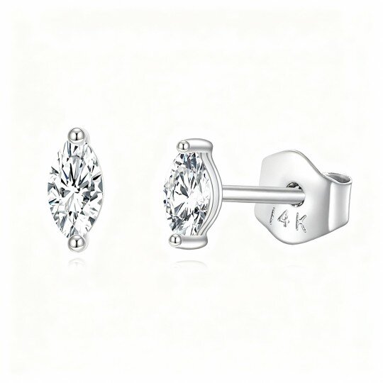 Orecchini a bottone in oro bianco 10 carati con moissanite taglio marquise