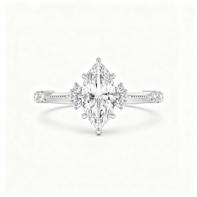 Verlobungsring aus 9-karätigem Weißgold mit Marquise-Schliff und personalisierter Gravur-19